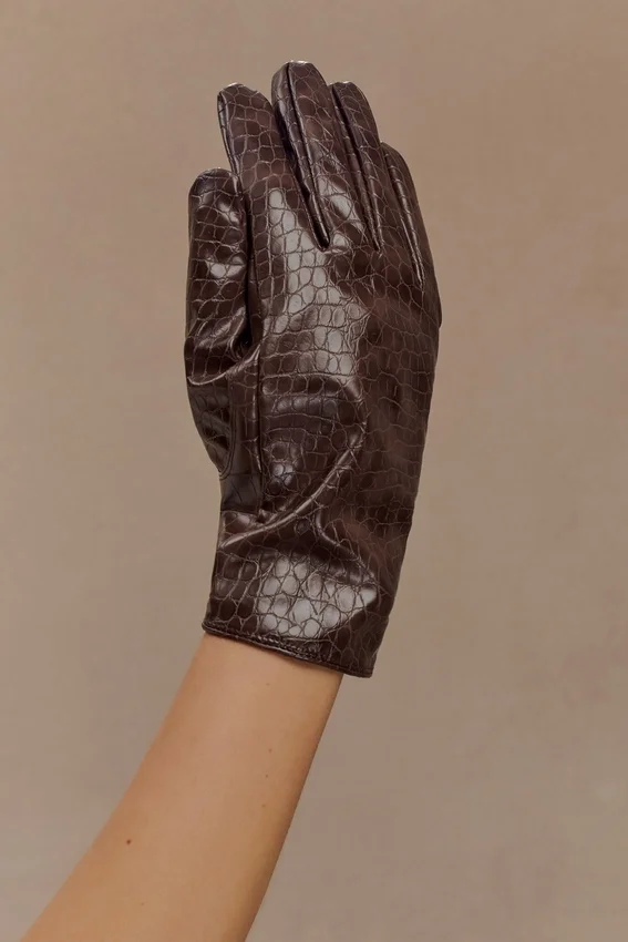 Atlas Faux Leather Crocodile Gloves – Chocolate Atlas Faux Leather Crocodile Gloves – Chocolate