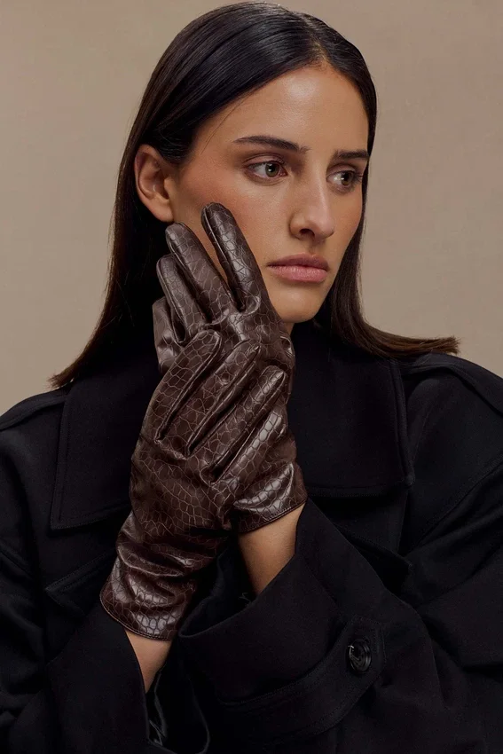 Atlas Faux Leather Crocodile Gloves – Chocolate Atlas Faux Leather Crocodile Gloves – Chocolate