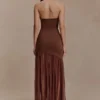 Aubree Crepe And Mesh Maxi Dress – Chocolate/Mocha