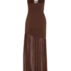 Aubree Crepe And Mesh Maxi Dress – Chocolate/Mocha