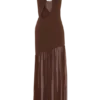 Aubree Crepe And Mesh Maxi Dress – Chocolate/Mocha