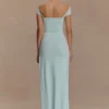 Aurora Slinky And Mesh Split Maxi Dress – Lagoon