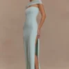 Aurora Slinky And Mesh Split Maxi Dress – Lagoon