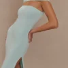 Aurora Slinky And Mesh Split Maxi Dress – Lagoon