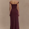 Aurora Slinky And Mesh Split Maxi Dress – Mahogany
