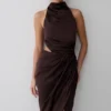 Aveline Draped Halter Midi Dress – Dark Chocolate