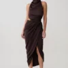 Aveline Draped Halter Midi Dress – Dark Chocolate