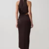 Aveline Draped Halter Midi Dress – Dark Chocolate