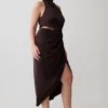 Aveline Draped Halter Midi Dress – Dark Chocolate