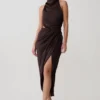 Aveline Draped Halter Midi Dress – Dark Chocolate
