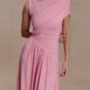 Ayeshya Slinky Asymmetric Maxi Dress – Candy Pink