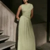 Ayeshya Slinky Asymmetric Maxi Dress – Sage