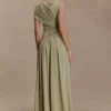 Ayeshya Slinky Asymmetric Maxi Dress – Sage
