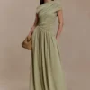 Ayeshya Slinky Asymmetric Maxi Dress – Sage