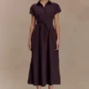 Aysha Buttoned Linen Midi Dress – Chocolate