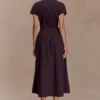 Aysha Buttoned Linen Midi Dress – Chocolate