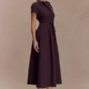 Aysha Buttoned Linen Midi Dress – Chocolate