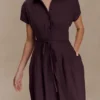 Aysha Buttoned Linen Midi Dress – Chocolate