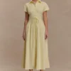 Aysha Buttoned Linen Midi Dress – Lemon