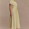Aysha Buttoned Linen Midi Dress – Lemon