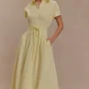 Aysha Buttoned Linen Midi Dress – Lemon