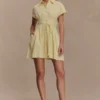 Aysha Buttoned Linen Mini Dress – Lemon
