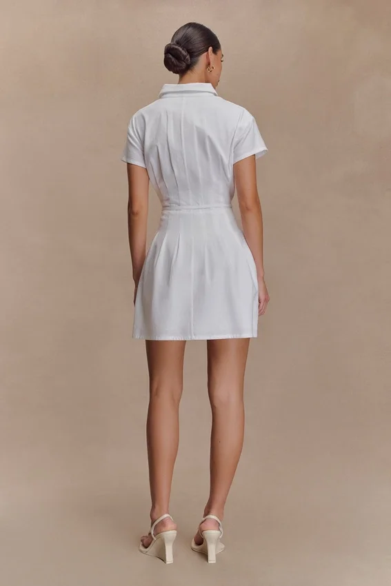 Aysha Buttoned Linen Mini Dress – White Aysha Buttoned Linen Mini Dress – White
