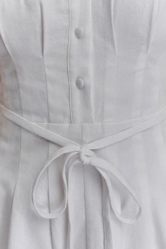 Aysha Buttoned Linen Mini Dress – White Aysha Buttoned Linen Mini Dress – White