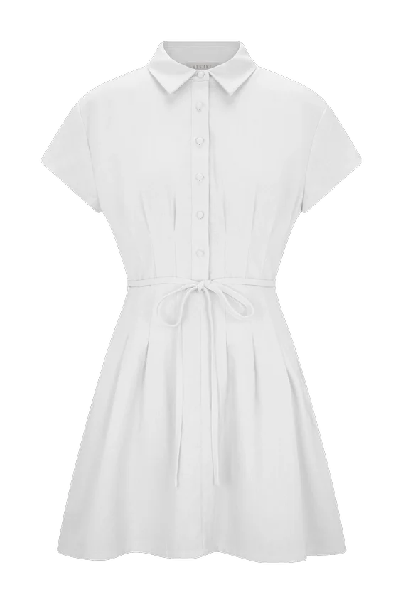 Aysha Buttoned Linen Mini Dress – White Aysha Buttoned Linen Mini Dress – White