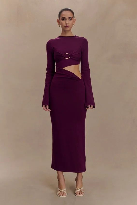 Azariah Long Sleeve Knit Midi Dress – Plum Azariah Long Sleeve Knit Midi Dress – Plum