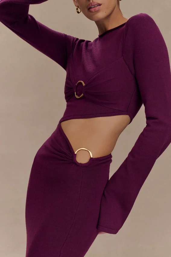 Azariah Long Sleeve Knit Midi Dress – Plum Azariah Long Sleeve Knit Midi Dress – Plum