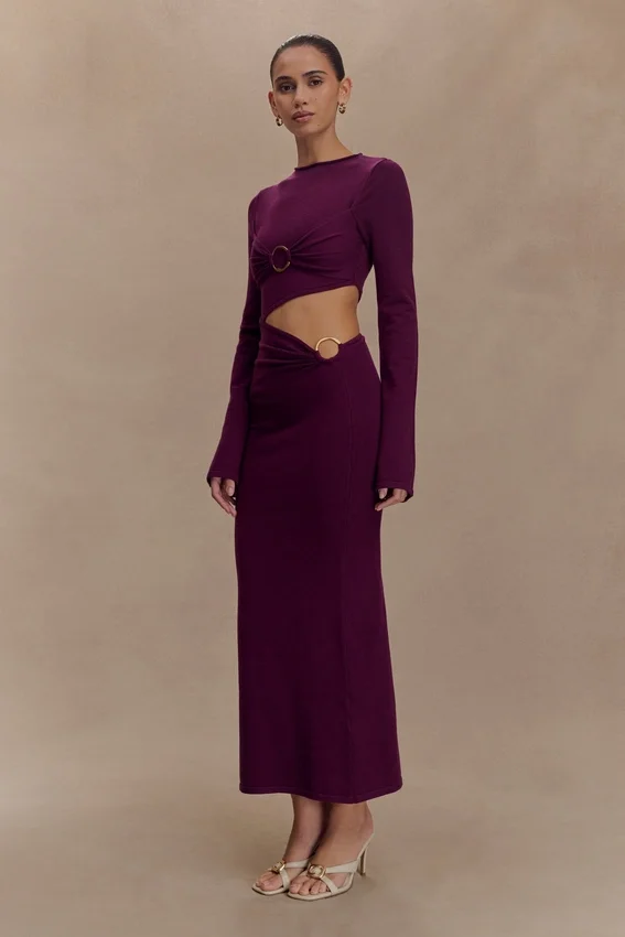 Azariah Long Sleeve Knit Midi Dress – Plum Azariah Long Sleeve Knit Midi Dress – Plum