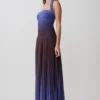 Azizi Pleated Halter Midi Dress – Chocolate & Blue Ombre Print Azizi Pleated Halter Midi Dress – Chocolate & Blue Ombre Print