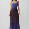 Azizi Pleated Halter Midi Dress – Chocolate & Blue Ombre Print Azizi Pleated Halter Midi Dress – Chocolate & Blue Ombre Print