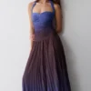 Azizi Pleated Halter Midi Dress – Chocolate & Blue Ombre Print Azizi Pleated Halter Midi Dress – Chocolate & Blue Ombre Print
