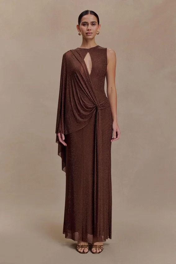 Bakari Diamante Cape Maxi Dress – Chocolate Bakari Diamante Cape Maxi Dress – Chocolate
