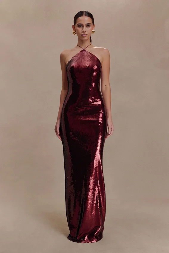 Baldwin Sequin Cut Out Maxi Dress – Mahogany Baldwin Sequin Cut Out Maxi Dress – Mahogany