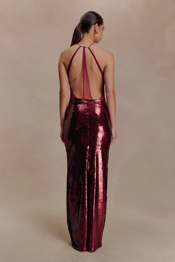 Baldwin Sequin Cut Out Maxi Dress – Mahogany Baldwin Sequin Cut Out Maxi Dress – Mahogany
