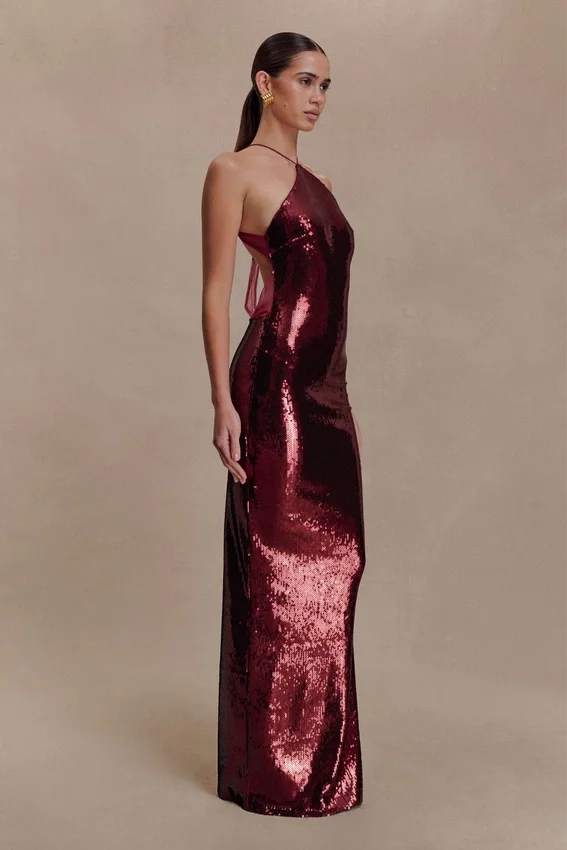 Baldwin Sequin Cut Out Maxi Dress – Mahogany Baldwin Sequin Cut Out Maxi Dress – Mahogany
