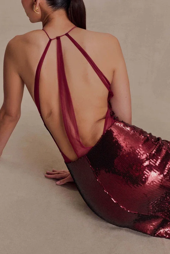 Baldwin Sequin Cut Out Maxi Dress – Mahogany Baldwin Sequin Cut Out Maxi Dress – Mahogany