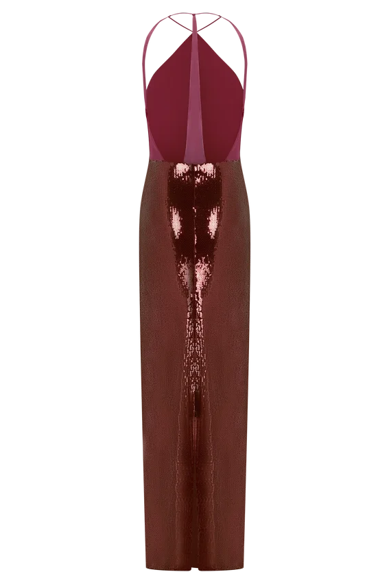 Baldwin Sequin Cut Out Maxi Dress – Mahogany Baldwin Sequin Cut Out Maxi Dress – Mahogany
