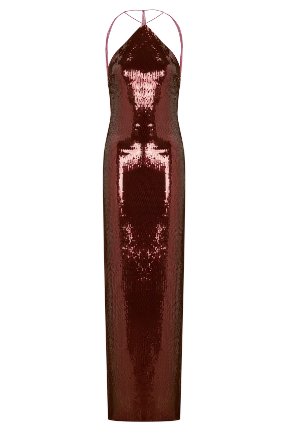 Baldwin Sequin Cut Out Maxi Dress – Mahogany Baldwin Sequin Cut Out Maxi Dress – Mahogany
