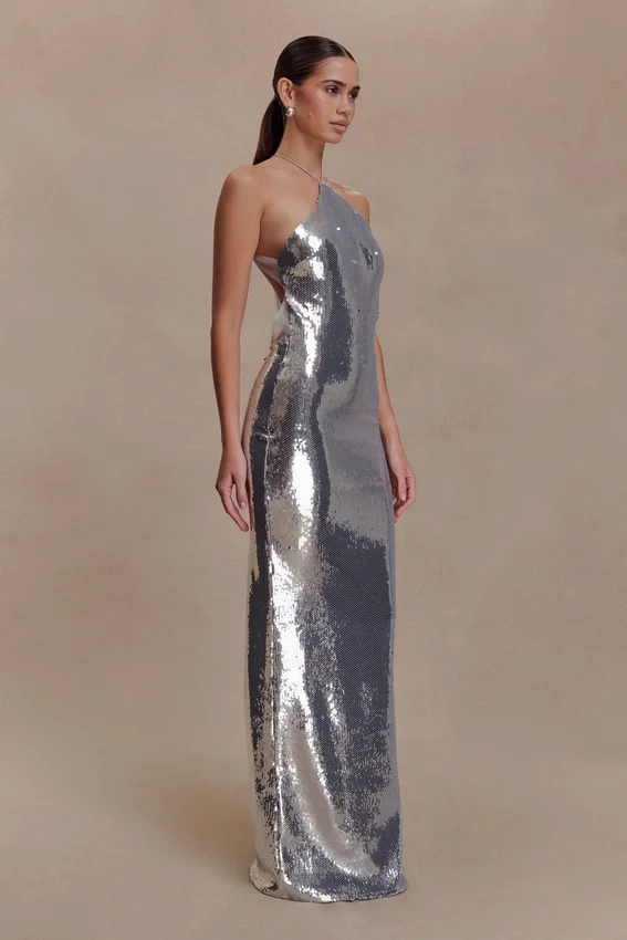 Baldwin Sequin Cut Out Maxi Dress – Silver Baldwin Sequin Cut Out Maxi Dress – Silver