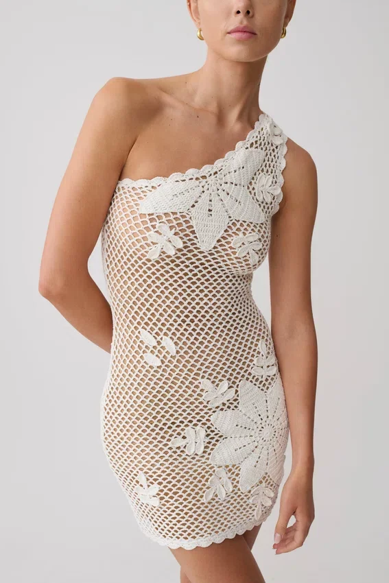 Barker Hand Crochet Knit Mini Dress – White Barker Hand Crochet Knit Mini Dress – White