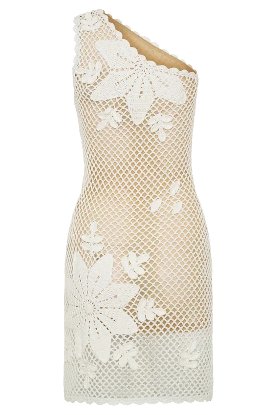 Barker Hand Crochet Knit Mini Dress – White Barker Hand Crochet Knit Mini Dress – White