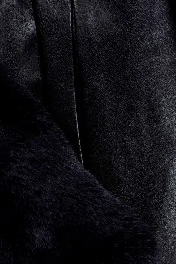 Bec Faux Leather Trench Coat With Faux Fur – Black Bec Faux Leather Trench Coat With Faux Fur – Black