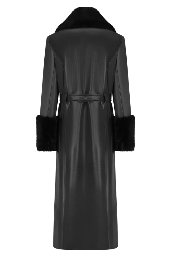 Bec Faux Leather Trench Coat With Faux Fur – Black Bec Faux Leather Trench Coat With Faux Fur – Black