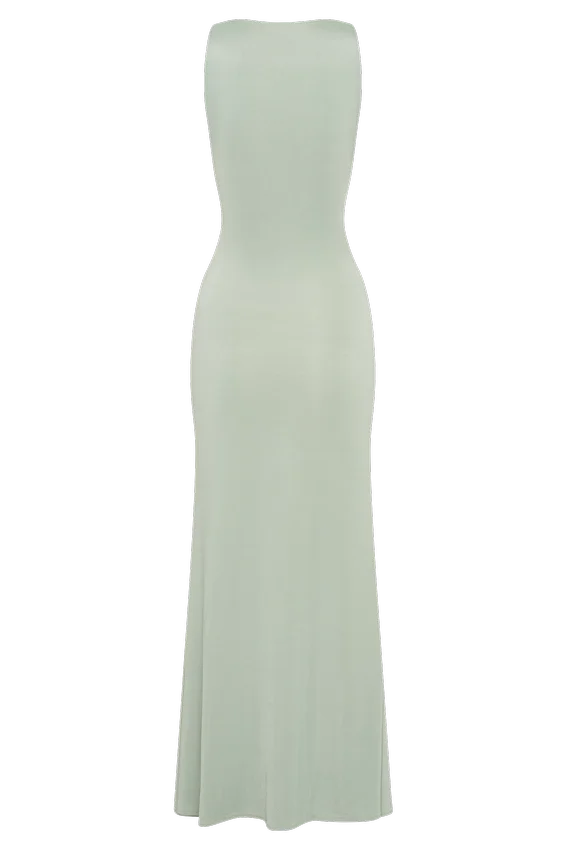 Beck Plunge Maxi Dress With Floral Hardware – Basil Beck Plunge Maxi Dress With Floral Hardware – Basil