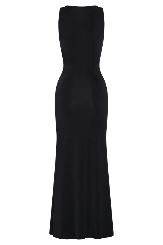 Beck Plunge Maxi Dress With Floral Hardware – Black Beck Plunge Maxi Dress With Floral Hardware – Black