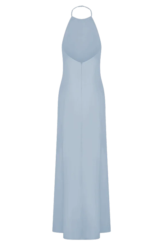 Bella Satin Halter Maxi Dress – Frosted Blue Bella Satin Halter Maxi Dress – Frosted Blue